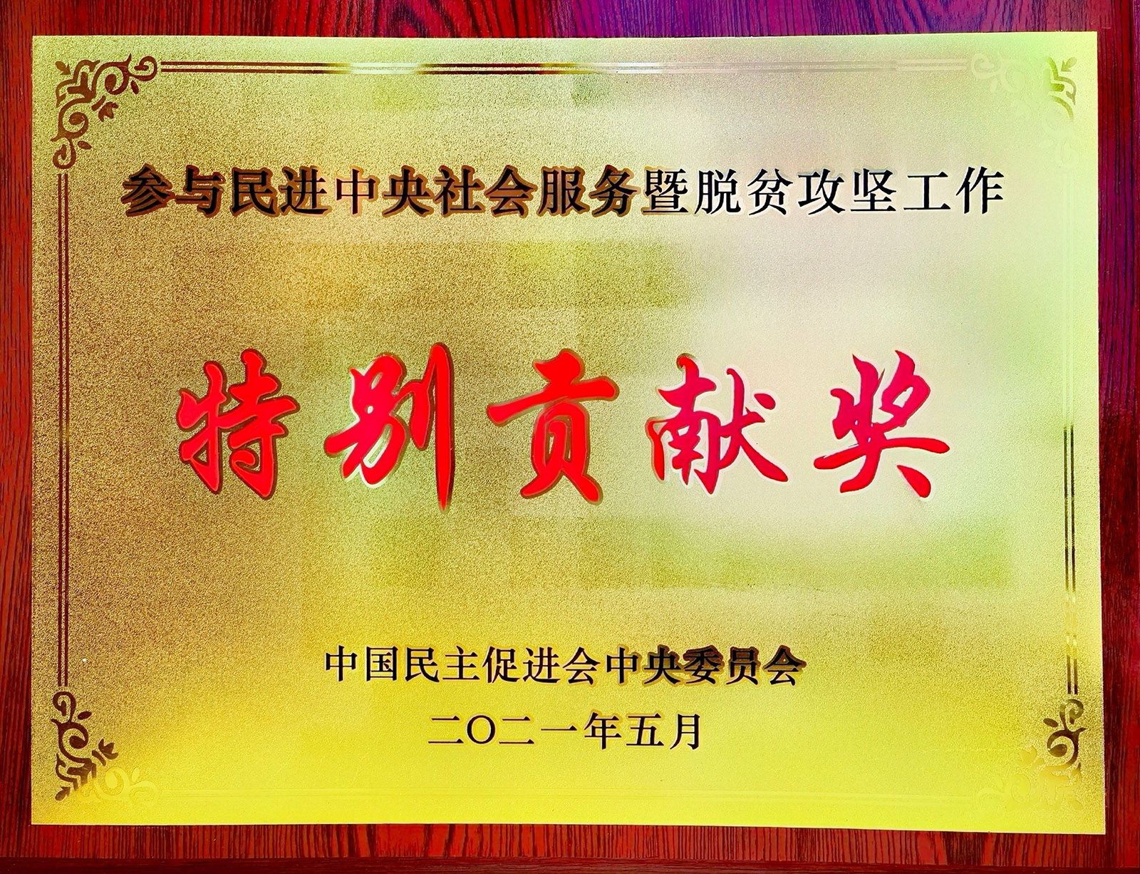 恒峰g22股份荣获参加民进中央社会服务暨脱贫攻坚工作出格贡献奖.jpg